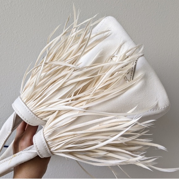Prada Feather Trimmed Canapa Fringe Purse - Picture 3 of 16